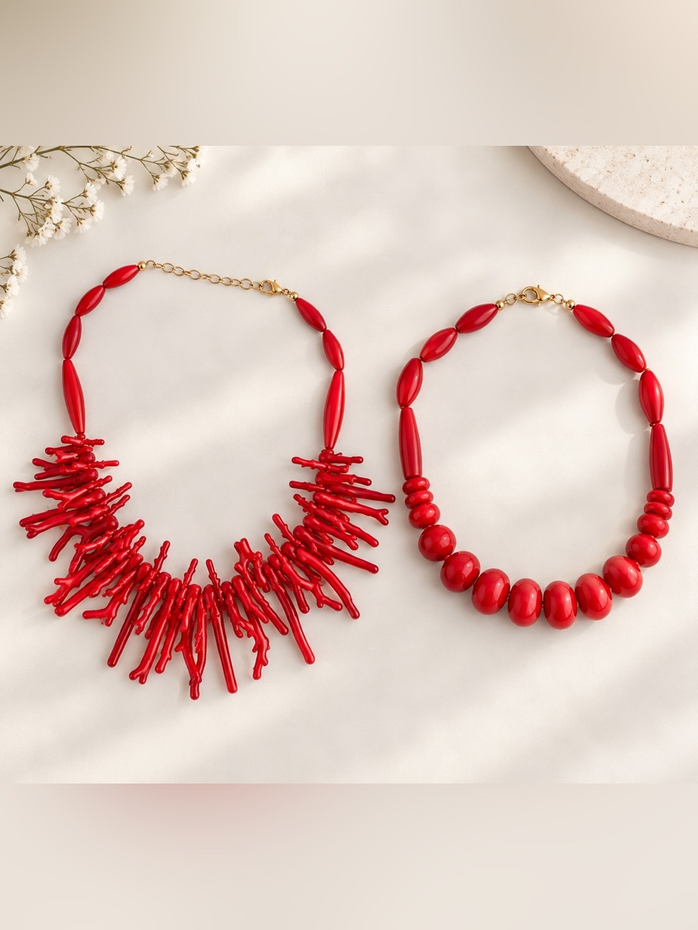 Red Coral Bohemian style Necklace Set